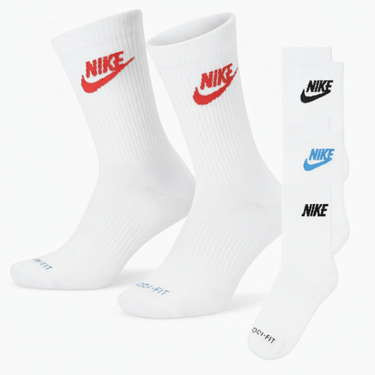 Nike Multi Logo White Crew Socks, Unisex