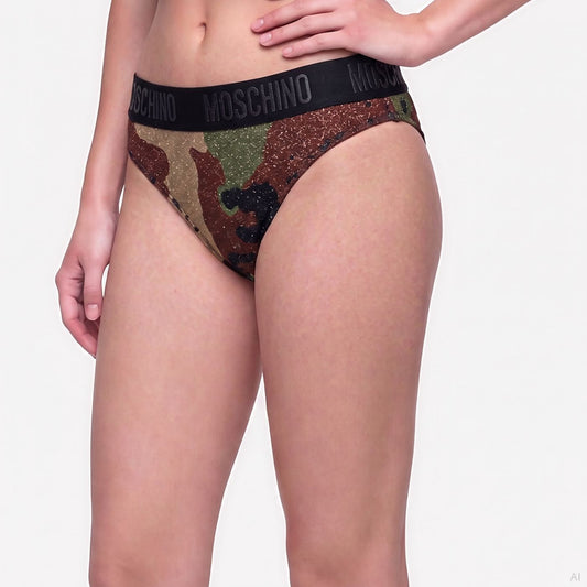 Moschino Glitter Camouflage Thong Green (A13024403-1888), Women