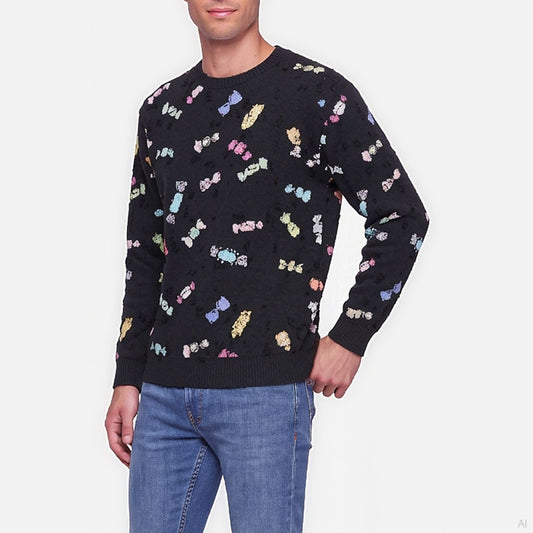 Moschino Candy Print Crewneck Knit Sweater Black (A17044413-1555), Men