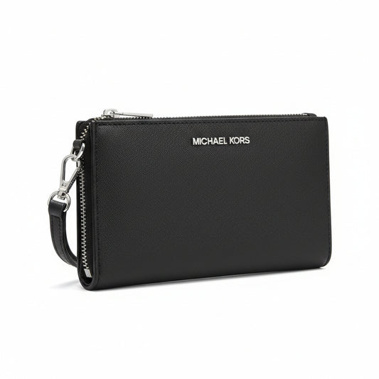 Michael Kors Black Leather Double Zip Wristlet, Women