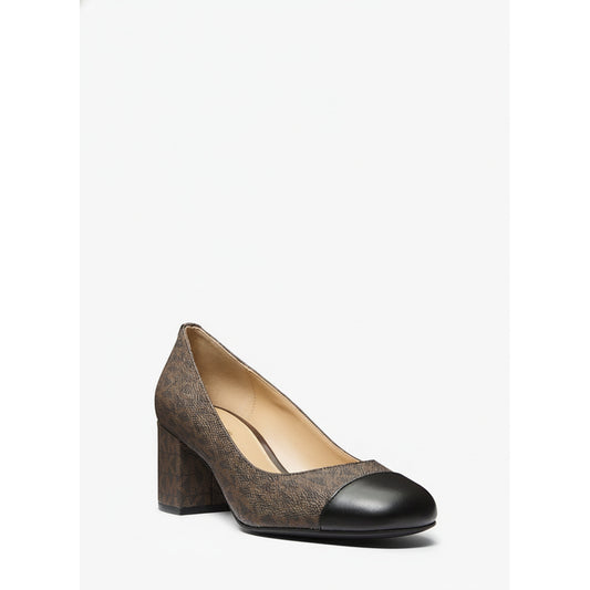 Michael Kors Perla Cap-Toe Block Heel Pump Brown Black, Women