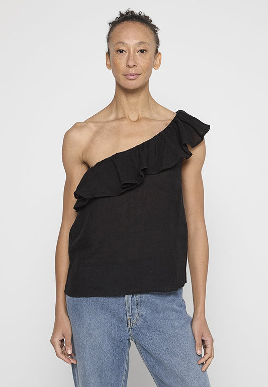 WMB-SYMI-Linen Ruffle One Shoulder Top Women