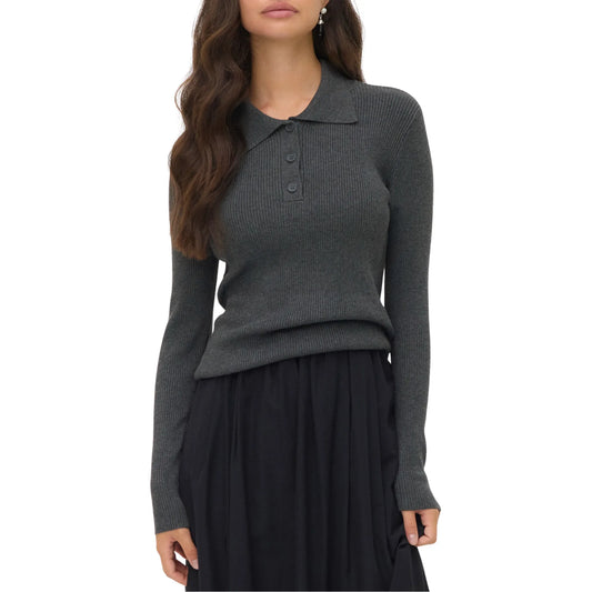 Vero Moda Polo Collar Pullover (10336674-DARKGREYMEL) Women