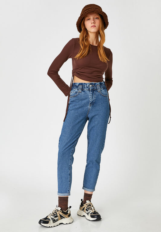 Koton Elastic Waist High Waist Jean Mom Jean Light Blue (KOA21N00M-K11) Women