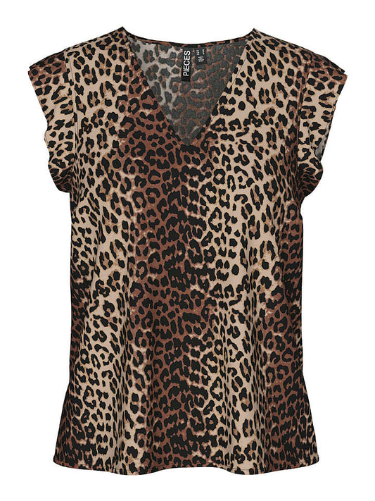 Pieces Shirt "Nya" Brown / Beige Women