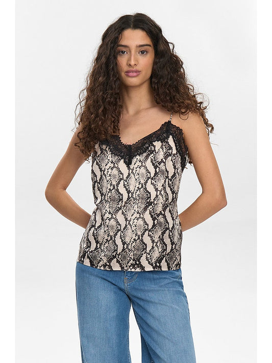 NÜMPH Top "Nuvictoria" Beige / Black Women
