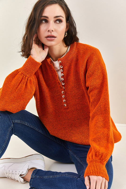 Bianco Lucci Women's Buttonhole Turtleneck Knitwear Sweater Tile Women