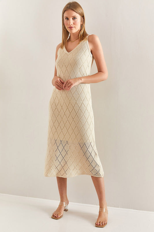 Bianco Lucci Women's Strappy Knitwear Dress Ecru Women