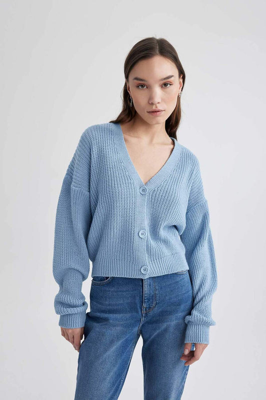 DeFacto Regular fit v neck cardigan Blue Women
