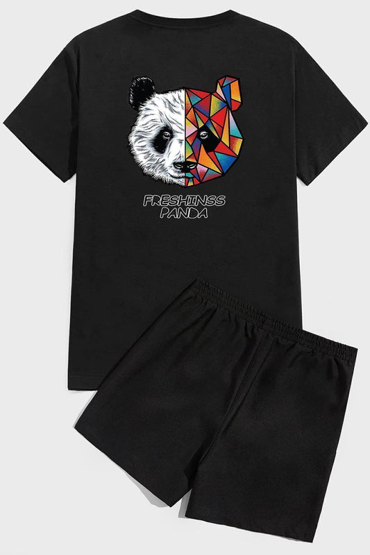 uyguntarz Feather Printed Print Shorts Set Black Unisex