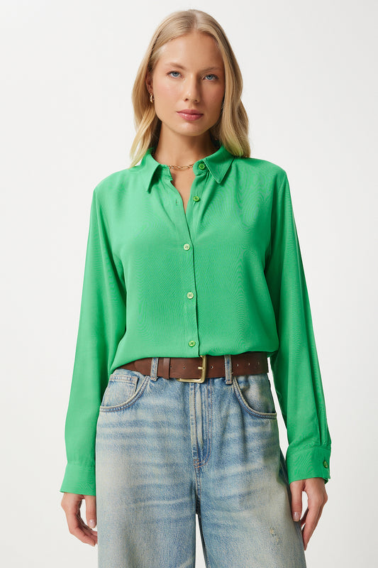 Happiness İstanbul Green Viscose Women's Shirt - Comfortable Fit Women