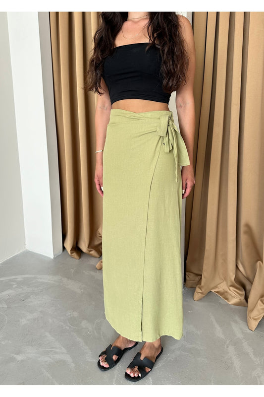 Laluvia Khaki Skirt - Side Tie Detail Women