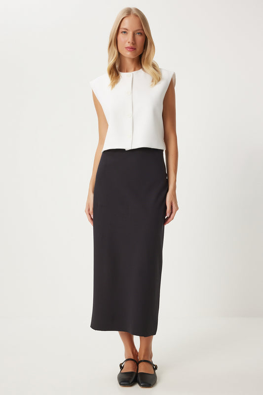 Happiness İstanbul Black Long Slit Women's Pencil Skirt Women