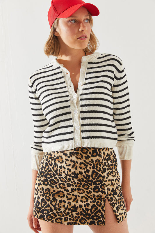 Bianco Lucci 20247506 Model Striped Sweater Off-black Women