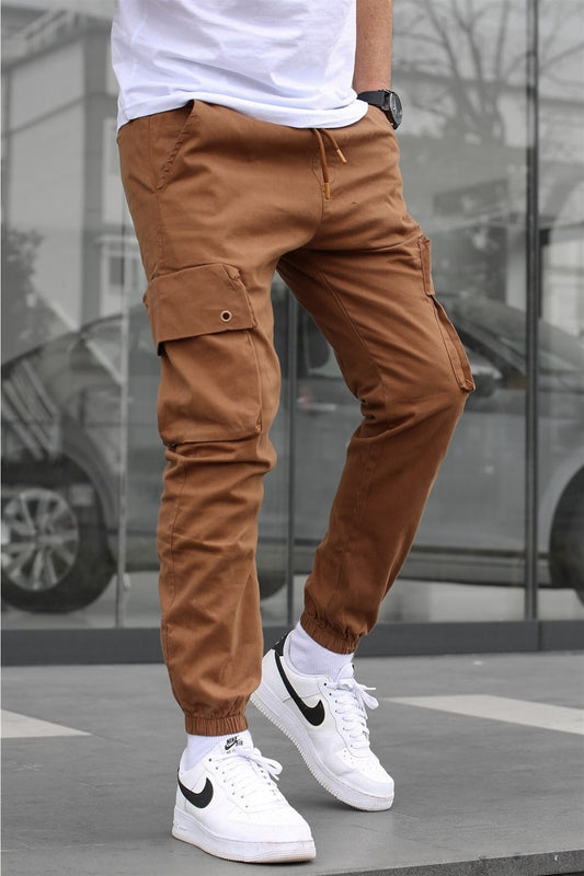Madmext Men's Camel Cargo Pocket Pants Men