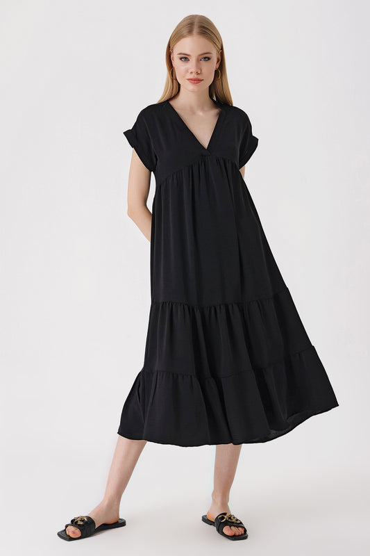 Bigdart V-Neck Flounce Dress - Black Women