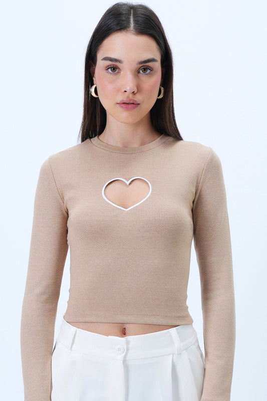 Trend Alaçatı Stili Women's Beige Crew Neck Heart Embroidery Low-cut Camisole Blouse ALC Women
