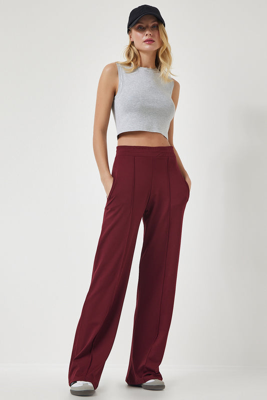 Happiness İstanbul Women's Burgundy High Waist Stretchy Sweatpants Women