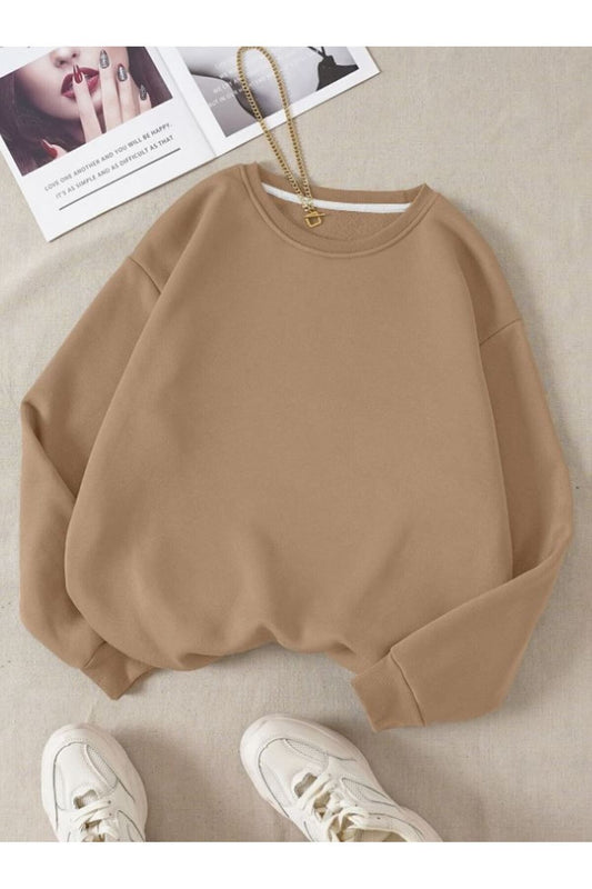 Know Women's 3 Thread Mink Plain Crew Neck Sweatshirt Women
