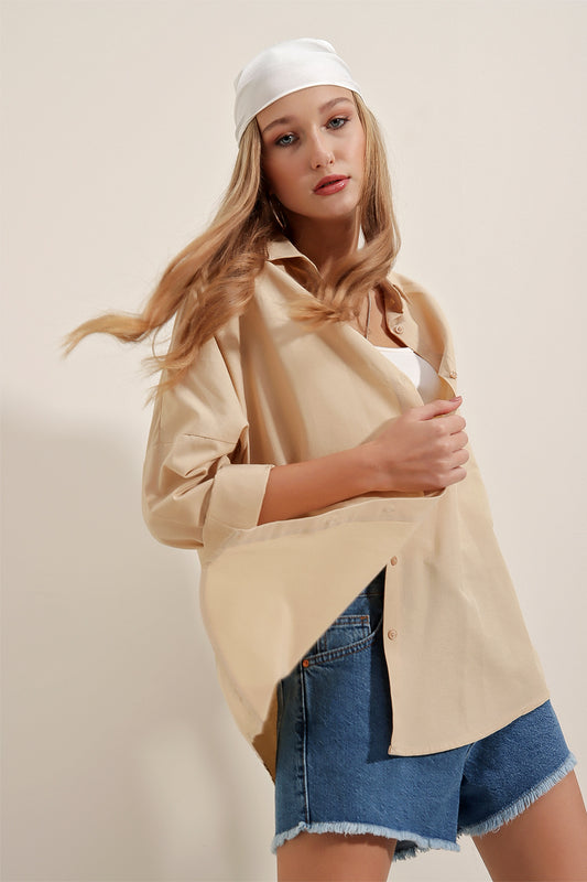 Bigdart Oversize Long Basic Shirt - Beige Women
