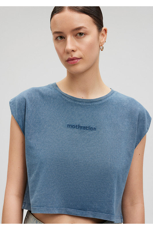Mavi Printed Blue Crop T-Shirt Crop - Short Women