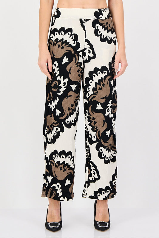 Olalook Mink Stone Elastic Waist Pocket Patterned Palazzo Trousers Women