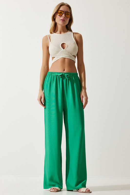 Happiness İstanbul Women's Light Green Summer Viscose Palazzo Trousers Women