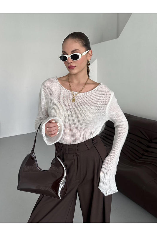 Laluvia Ecru Transparent Sweater Women