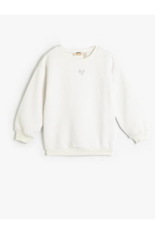 Koton Long Sleeve Crew Neck - Applique Detailed Raised Sweatshirt Ecru Women