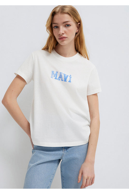 Mavi Printed White T-Shirt Regular Fit - Regular Women
