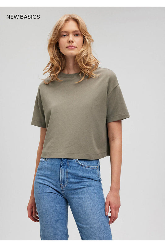 Mavi Green Oversize Crop T-Shirt - Crew Neck Women