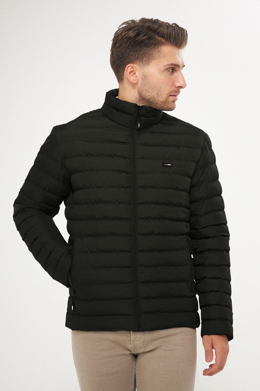 D1fference Men's Water Resistant Stand Collar Inflatable Winter Gel Fiber Filling Black Coat A. Black Men