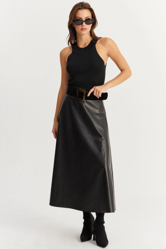 Cool & Sexy Black Faux Leather Women's Bell Skirt Women