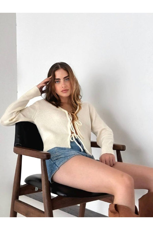 My Blog Ecru Three-Lace Tricot Cardigan Women