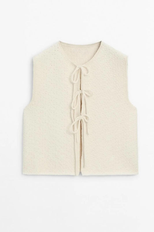 Laluvia Crew Neck Cream Knitwear Sweater - Lace Detailed Women