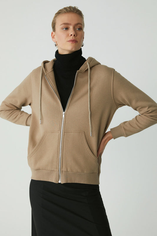 ETHIQUET Cherısh Women's Fleece-Lined Soft Thick Fabric Hooded Zippered Mink Sweatshirt Women