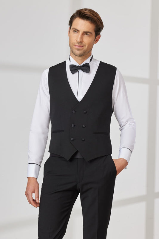 ALTINYILDIZ CLASSICS Men's Black Slim Fit Narrow Cut V-Neck Patterned Classic Vest Men