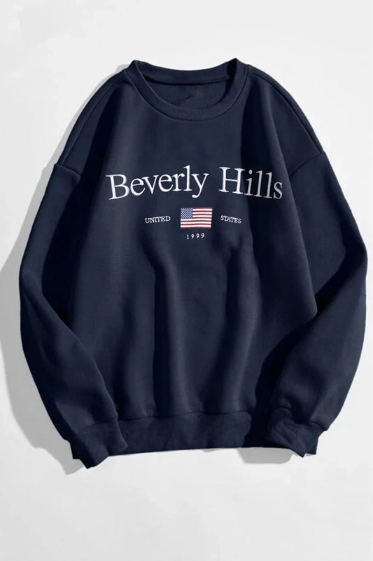 MODAGEN Beverly Hills Unisex Crew Neck Navy Blue Oversize Sweatshirt Unisex