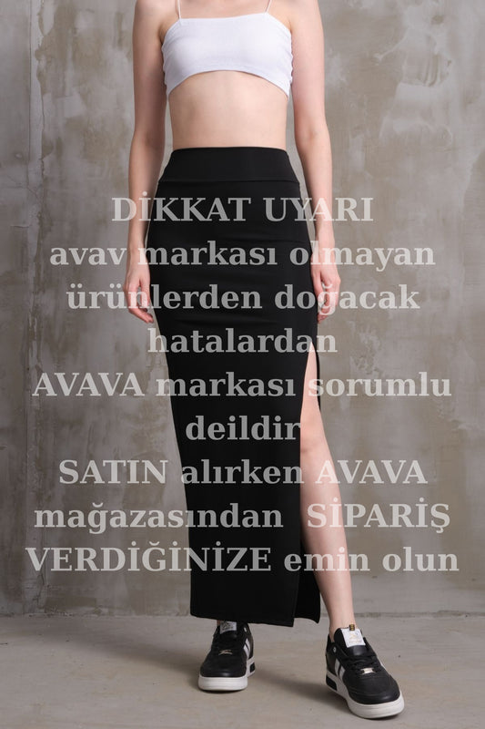 AVAVA Women's Ottoman Fabric Slit Long Skirt Black Women