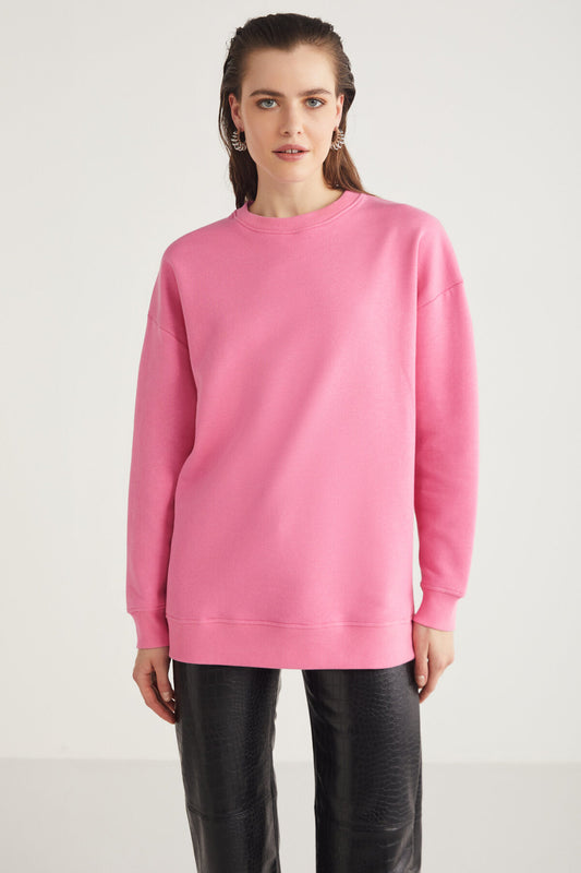 GRIMELANGE Allys Women's Crew Neck Oversize Basic Pink Sweatshirt Women
