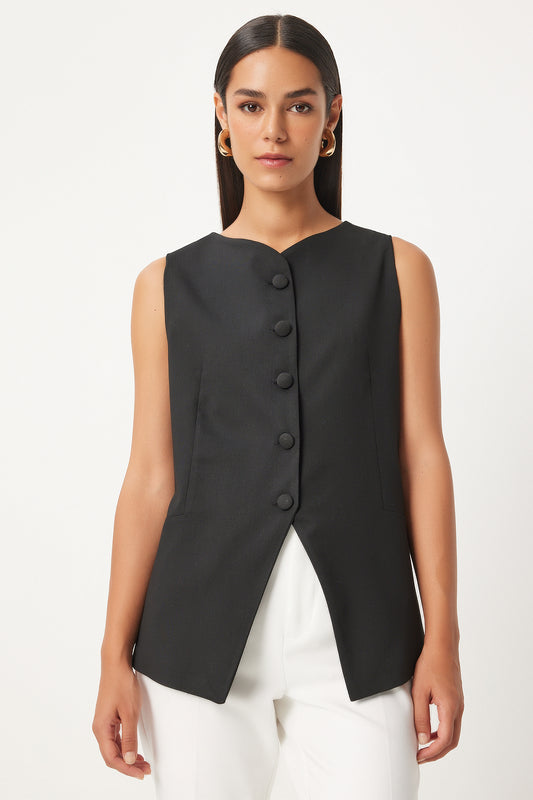 Happiness İstanbul Women's Black Sleeveless Vest - Woven, Women