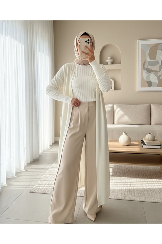 Modamorfo Turtleneck Corded Fabric Knitwear Sweater -White Women