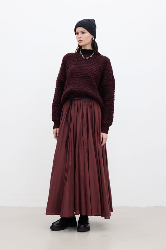Manuka Burgundy Pleated Maxi Skirt Bordeaux Women