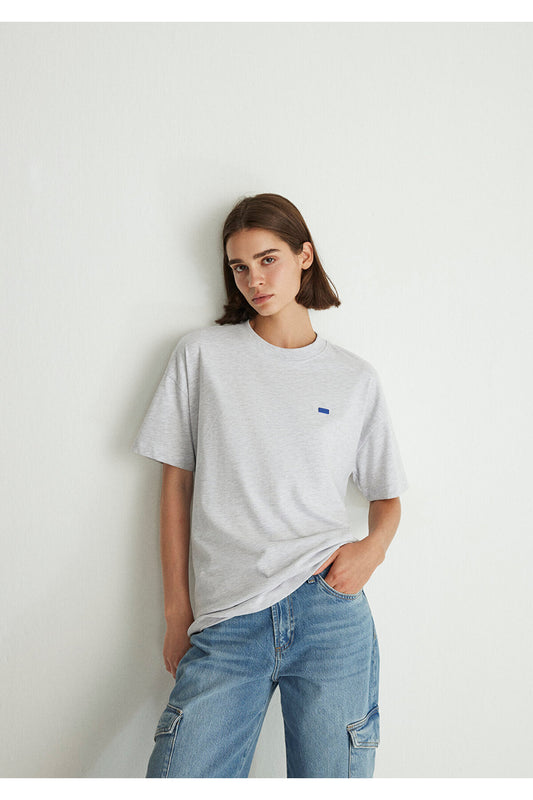 Mavi Gray Basic Crew Neck T-shirt - Loose Fit Grey Women