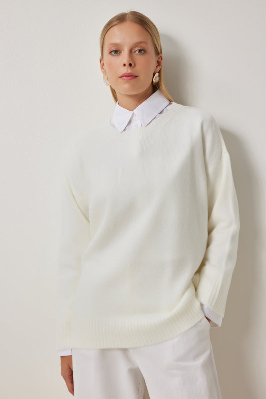 Happiness İstanbul Women's Ecru Oversize Knitwear Sweater Women