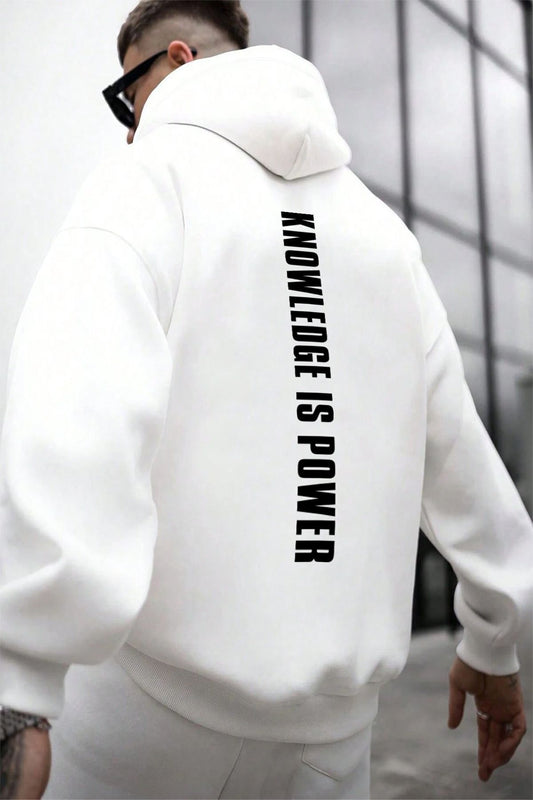 uyguntarz Oversize Knowledge is Power Printed Sweatshirt White Unisex