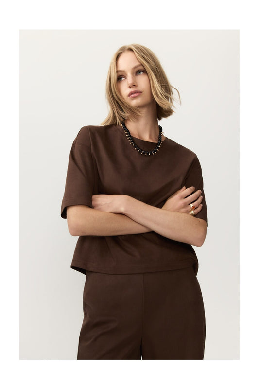 LEFTIES Woman Faux Suede T-Shirt Brown Women