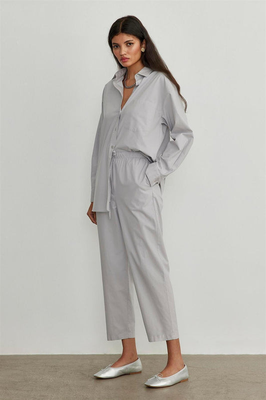 Suud Collection Gray Slouchy Fit Elastic Waist Trousers Women