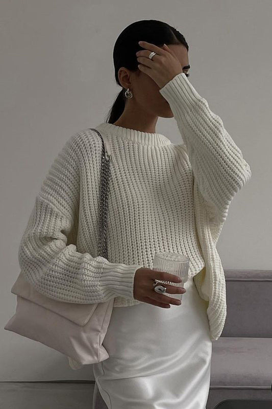 Madmext Cream Crew Neck Basic Sweater Women