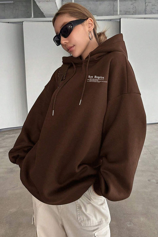 uyguntarz Los Angles Printed Sweatshirt Brown Unisex
